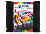 60 Piece Dual Tip Art Markers Set in Assorted Colors with Case