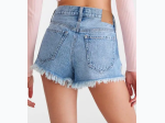 Women’s Famous Maker Distressed Vintage High Rise Denim Shorty Shorts With Inner Crochet Detail - Close Out Special