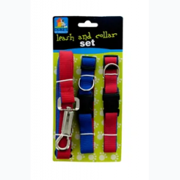 Red & Blue Dual-Colored Nylon Leash & Collars Set