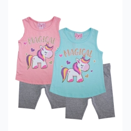Toddler Girl Magical Unicorn Screen Tank Top w/ Biker Shorts - BLUE