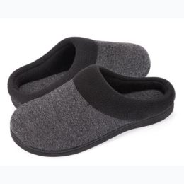 Men's Woolen Fabric Memory Foam Slippers In Grey - SIZE S