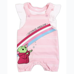 Infant Girl's BABY YODA 2PC Shortall Set in Pink - SIZE 24 MONTHS
