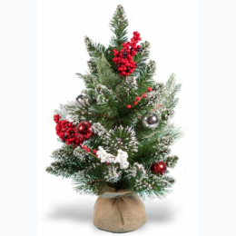 24″ Red/Silver Balls Frosted Pine Tabletop Tree