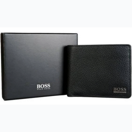Men's Hugo Boss Monist Pebbled Leather Bi-Fold Wallet in Black