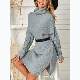 Turtleneck Sweater Dress with Slits - 2 Color Options