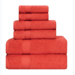 100% Cotton 6 Piece Towel Set - Coral