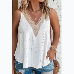 Women's Plus Guipure V-Neck Eyelet Lace Tank Top in White