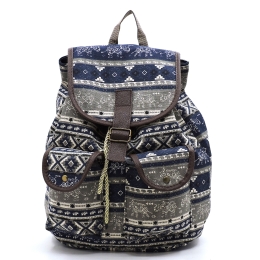 Fashion Printed Canvas Backpack in Navy