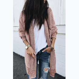 Women's Pink Knitted Duster Length Open Front Cardigan
