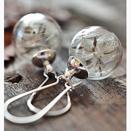 Dandelion Seeds Glass Orb Earrings