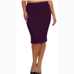 Plus Size Solid Knee Length Waisted Pencil Skirt - 3 Color Options
