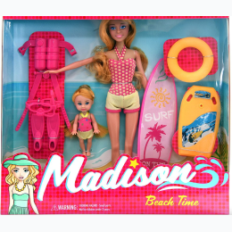 Madison Beach Time Set with 11" Swim Doll, Baby Sister & Swim Accessories