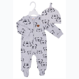 Newborn Boy's Zippered Sleeper with Knotted Hat - Tiger