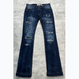 Men's Worn Down Distressed Stacked Denim Jeans 36" Inseam - 2 Color Options