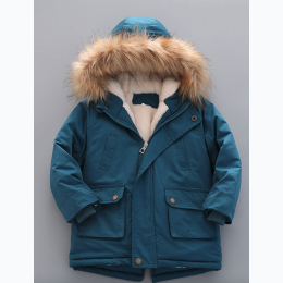 Unisex Kid's Thick Fleece Lined Hooded Winter Coat in Cyan Blue