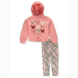 Toddler Girl Be Unique Butterfly & Leopard Leggings Set in Coral Pink