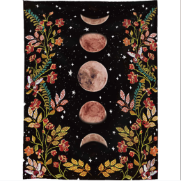 Flowers & Moon Phases Polyester Tapestry - 59" L