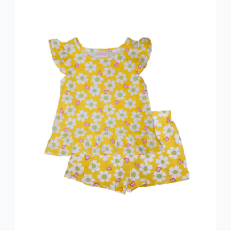 Toddler Girl Allover Daisy & Butterfly Print Knit Shorts Set in Yellow
