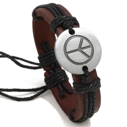 Men's Vintage Peace Logo Disc Woven PU Leather Bracelet