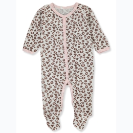 Newborn Girl Allover Leopard Print Footed Coveralls