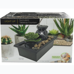 Battery-Operated LED Succulent Tabletop Fountain with Cobblestones