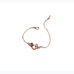 Women's Pink Gem Planet & Crystal Star Chain Link Bracelet in Rose Gold