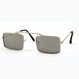 Silver Tone Hippie Retro Square Sunglasses With Mirror Lens