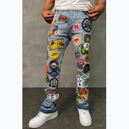 Men's Stacked Jeans W/Patches - 36" L - 2 Color Options