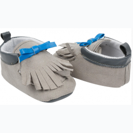 Cutie Pie Grey and Blue Baby Moccasins