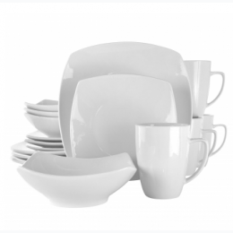 Elama Hayes 16 Piece Square Porcelain Dinnerware Set in White