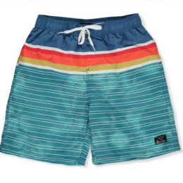Boy's Surf Stripe Swim Trunks in Aqua