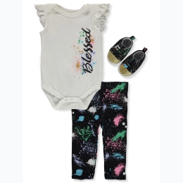 Infant Girl 3pc Blessed Paint Splatter Leggings Set