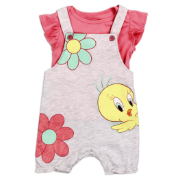 Infant Girl Tweety & Sparkle Flower Shortall Set