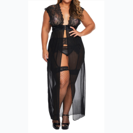 Plus & Extended Plus Size Locked Away Lover Lingerie Gown in Black