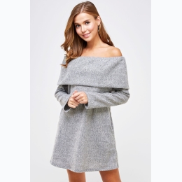 Women's Wide Fold Off-the-Shoulder Sweater Dress w/ Pockets - 2 Color Options
