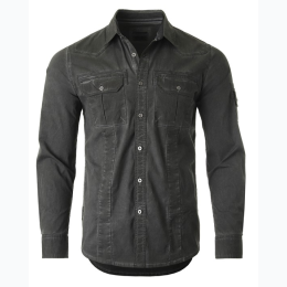 ZIMEGO Men's Washed Stretch Button Shirt in Charcoal
