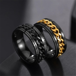 Men's Chain Design Turnable Stainless Steel Ring - 2 Color Styles