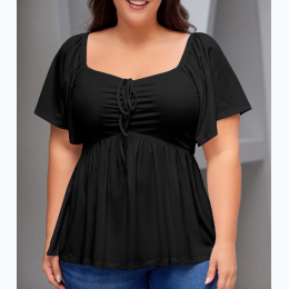 Plus Size Ruched Front Babydoll Top in Black