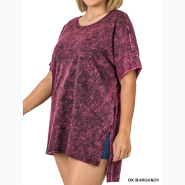 Plus Size Mineral Wash Rolled Short Sleeve Top - 2 Color Options