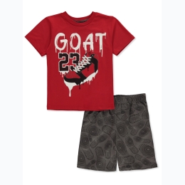 Toddler Boy Quad Seven 23 GOAT Short Set in Red & Grey