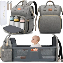Baby Diaper Bag Backpack with Changing Station in Grey