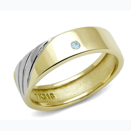 Two-Tone IP Gold Stainless Steel Band Ring w/ Top Grade Crystal in Sea Blue