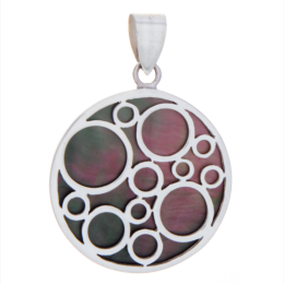 .925 Sterling Silver Black Mother of Pearl Bubble Pendant