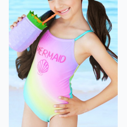 Toddler's Rainbow Ombre One Piece Swimwear w/ Glitter Mermaid Shell Print
