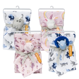 Printed Baby Blanket Set w/ Matching Plush Animal