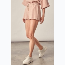 Women's Terry Cotton Texture Drawstring Shorts in Peach
