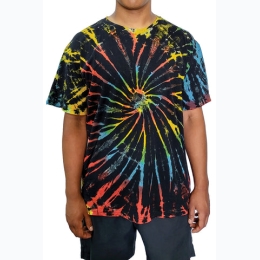 Men's Bright Spiral Tie Dye on Black T-Shirt