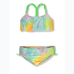 Girls Two-Piece Tye-Dye Braided Back Swimsuit w/ SPF Protection