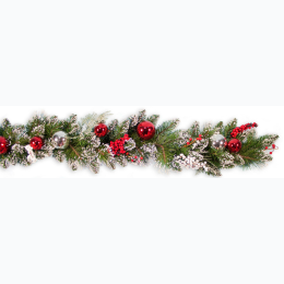 6′ Red/Silver Balls Frosted Pine Garland