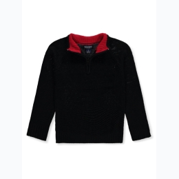 Boy's Sezzit Multi-Knit 1/4 Zip Raglan Sweater in Black - Size 4-7
